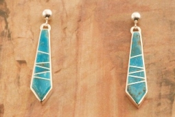 Calvin Begay Genuine Kingman Turquoise Sterling Silver Earrings